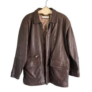 Vintage 90’s Perry Ellis Brown Leather Jacket